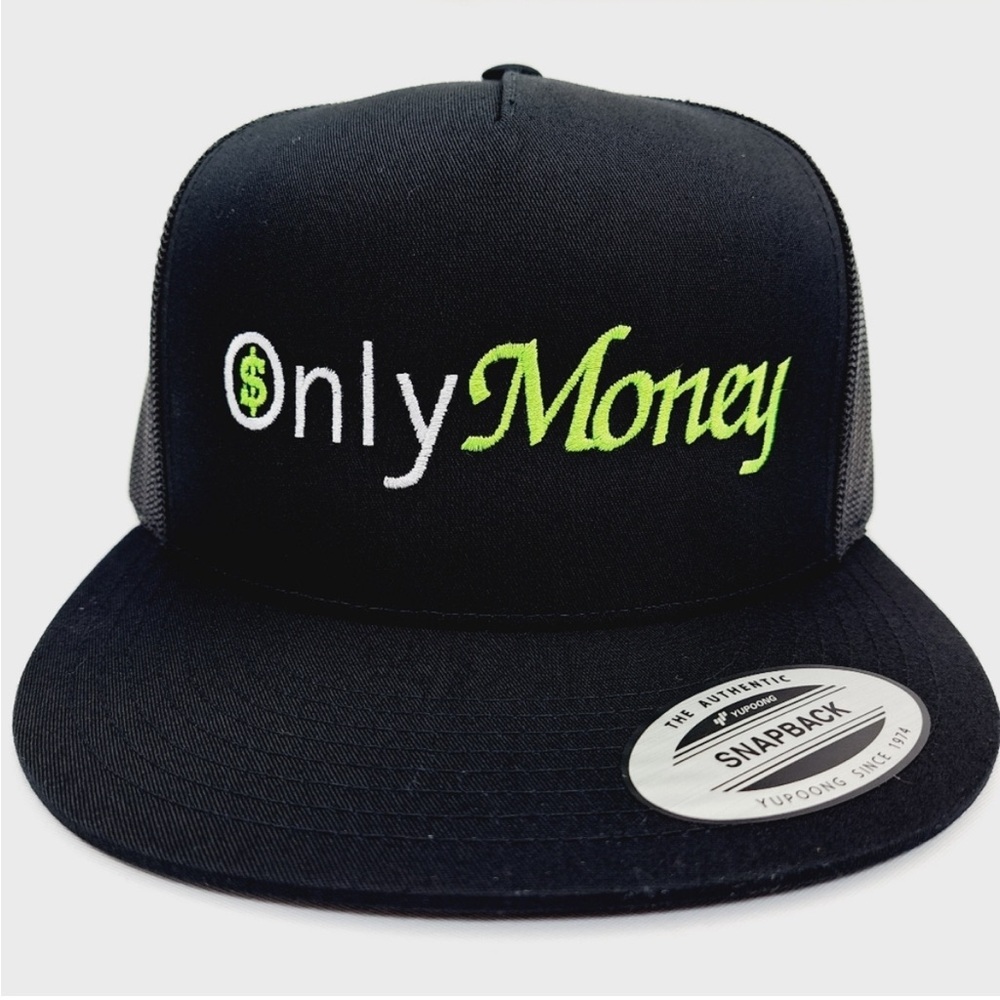 Only Money Flat Bill Trucker Mesh Snapback Embroidered